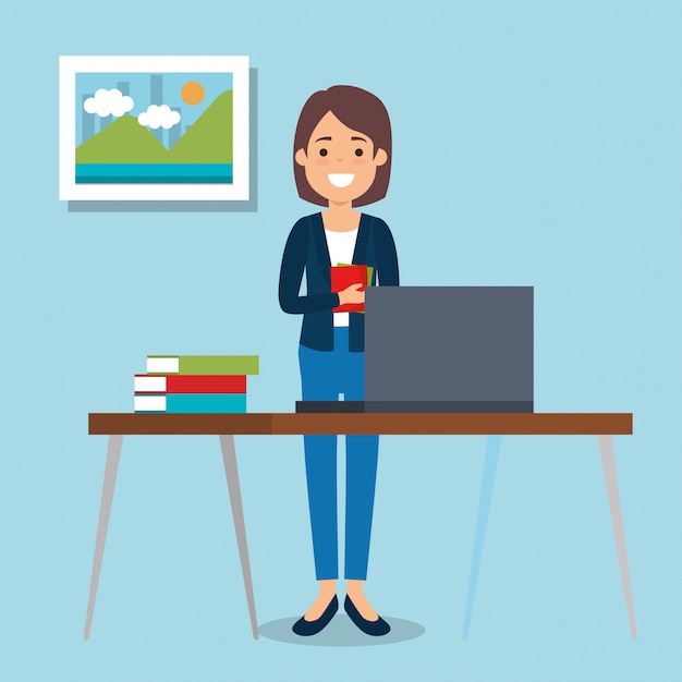 Free vector young woman in workplace