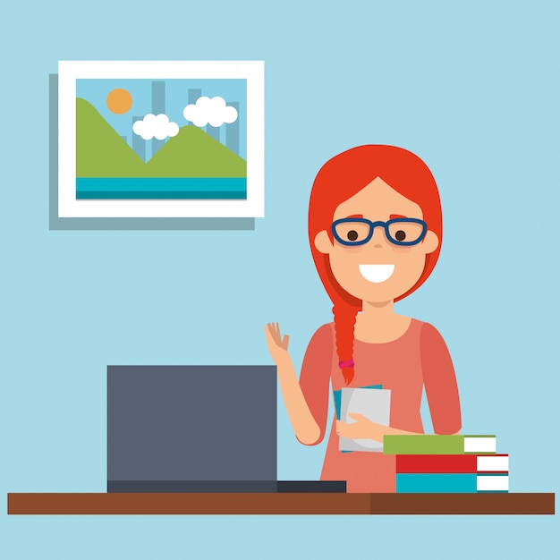 Free vector young woman in workplace