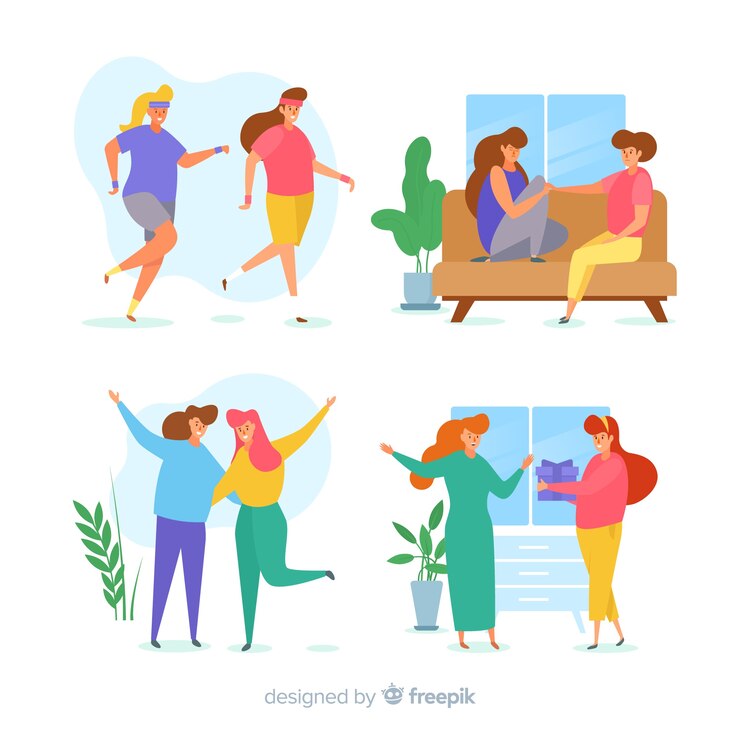 Free Vector young women spending time together illustrated