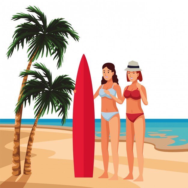 Free vector young women in summer cartoons