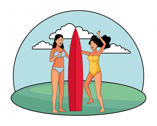 Giovani donne in cartoni animati d'estate