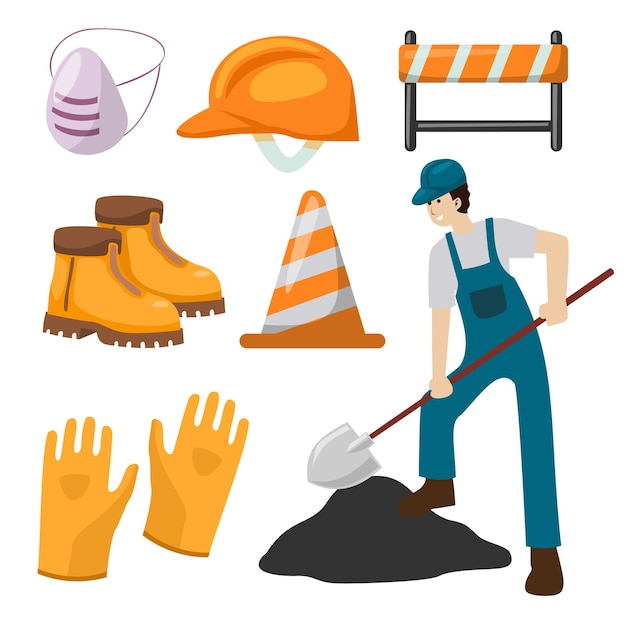 Young worker man with road construction professional equipment