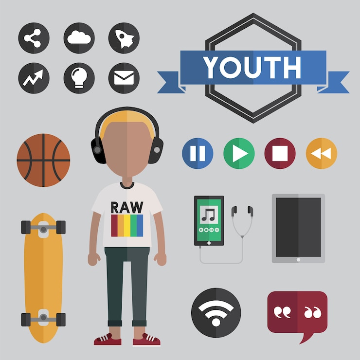 Free Vector youth boy flat design icons concept