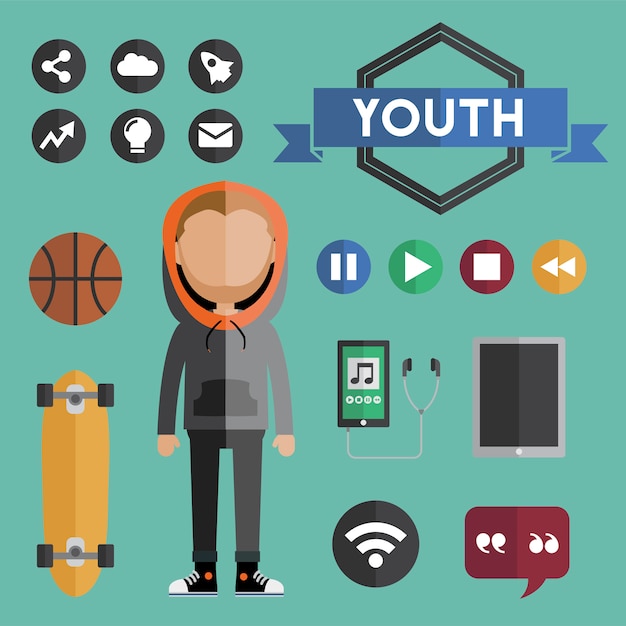 youth boy Flat Design Icons Concept