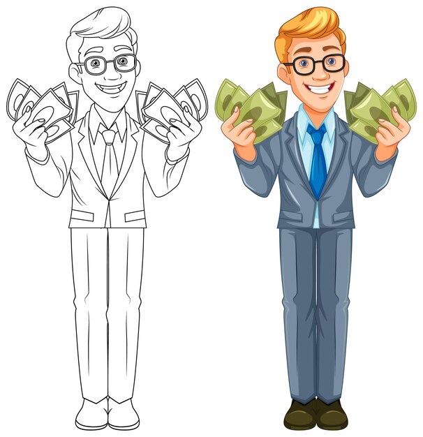 Бесплатное векторное изображение Молодой бизнесмен с деньгами.