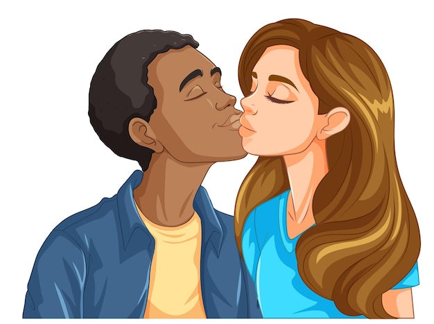 無料ベクター 若者のカップルが孤立してキスをしている