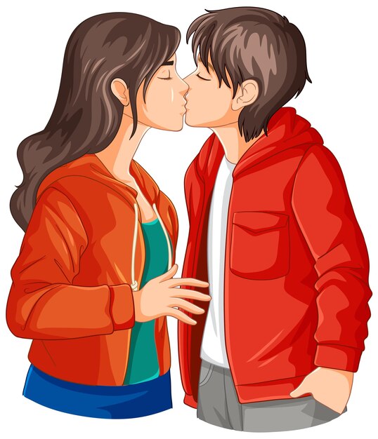 若者のカップルのキス漫画
