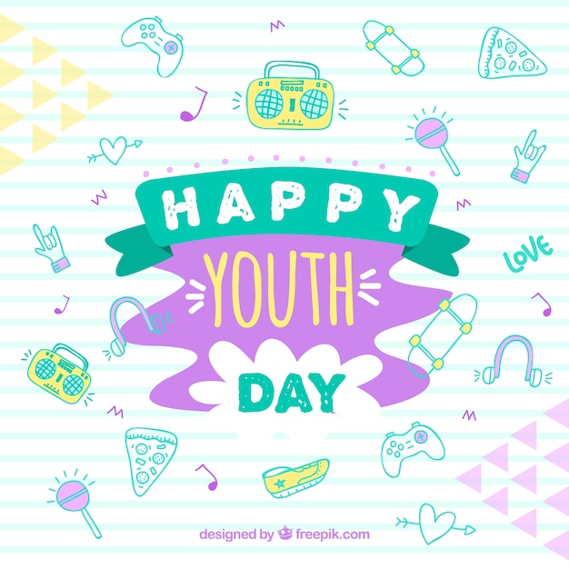 Free vector youth day background with different elements