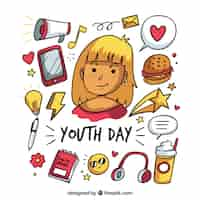 Free vector youth day background with hand drawn elements