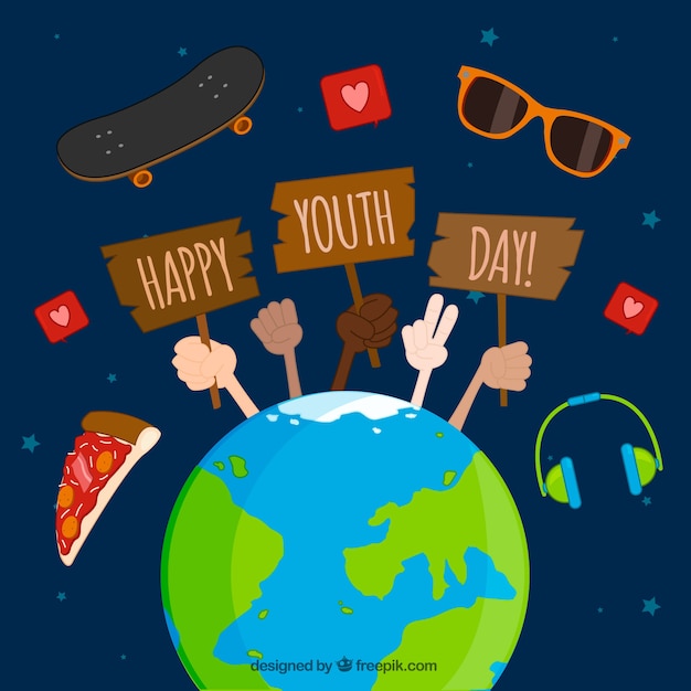 Free vector youth day background with world