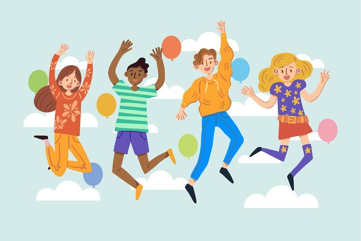 ฟรี Vector youth day concept with jumping people