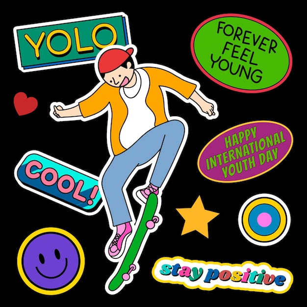 Free vector youth day sticker set vector