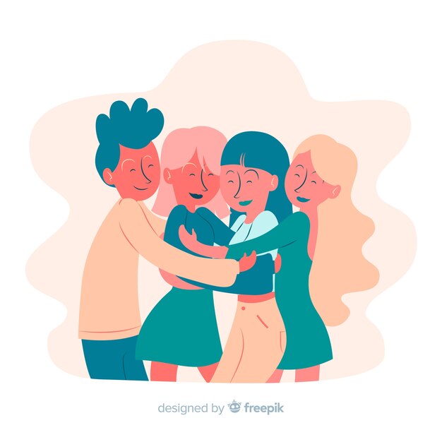 Youth people hugging together background