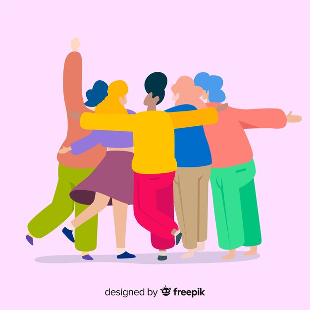 Youth people hugging together background
