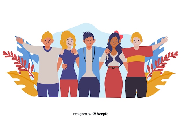 Free vector youth people hugging together background