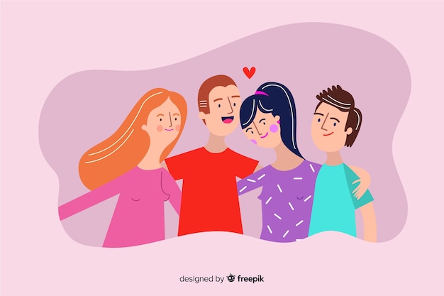 Free vector youth people hugging together background