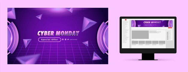 Vettore gratuito grafica del canale youtube per la vendita del cyber monday