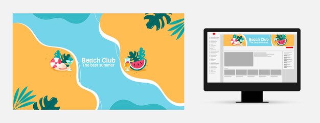 無料ベクター ビーチクラブとパーティー用の youtube チャンネル アート