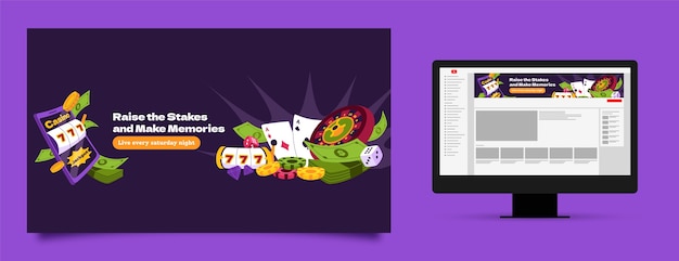 無料ベクター カジノの夜とギャンブルの youtube チャンネル アート