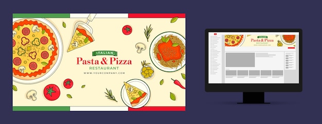 Бесплатное векторное изображение Искусство канала youtube для ресторана традиционной итальянской кухни