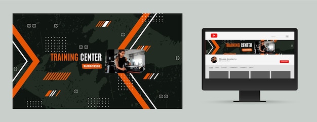 Free vector youtube channel art gym template design