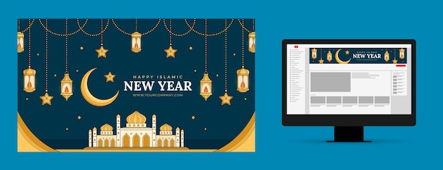 Free vector youtube channel art for islamic new year celebration