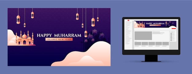 Free vector youtube channel art for islamic new year celebration