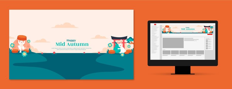 Free Vector youtube channel art for mid-autumn festival celebration