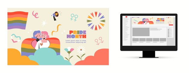 Free vector youtube channel art for pride month celebration