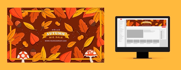 Free vector youtube channel art template for autumn season celebration