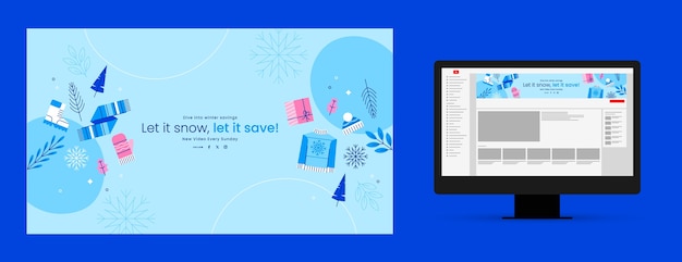 Vettore gratuito arte del canale youtube per la celebrazione della stagione invernale