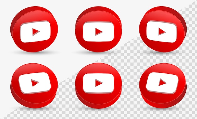 Значок youtube значок 3d логотип для значков социальных сетей логотипы в современной глянцевой кнопке в круге 3d-рендеринга Premium векторы