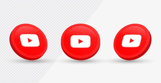 Значок логотипа youtube в современном круге 3d-рендеринга для значков социальных сетей или сетевых логотипов