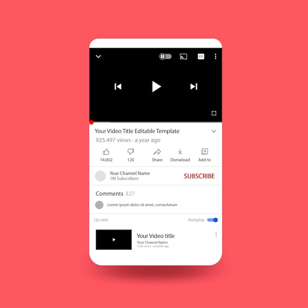 Youtube Phone Screen with Flat Design template