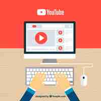 Free vector youtube player in device with flat design