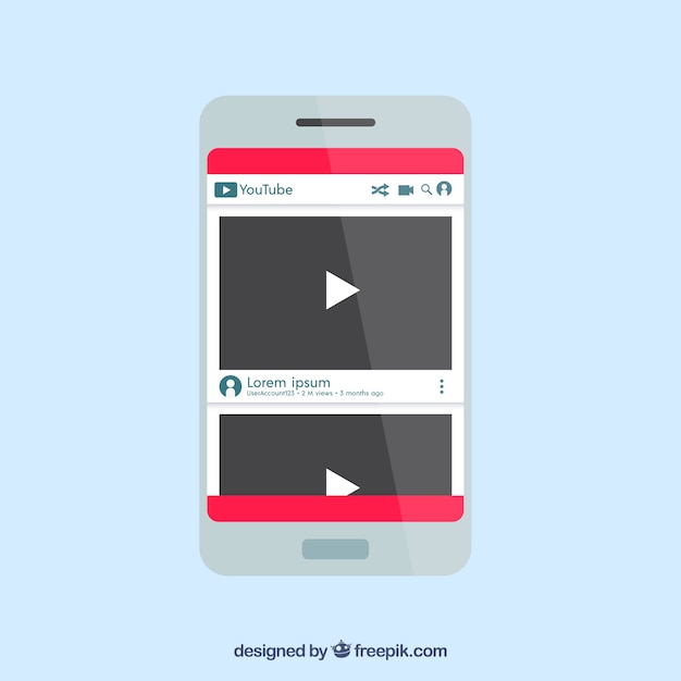 Free vector youtube player in device with flat design