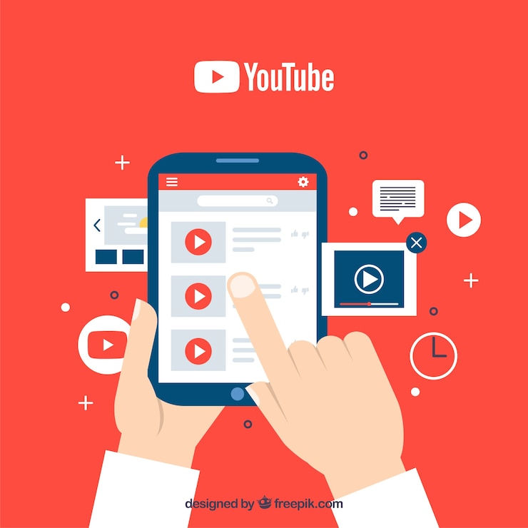무료 Vector 평평한 디자인의 장치에 youtube 플레이어