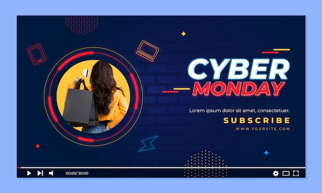 Vettore gratuito miniatura di youtube per la vendita del cyber monday