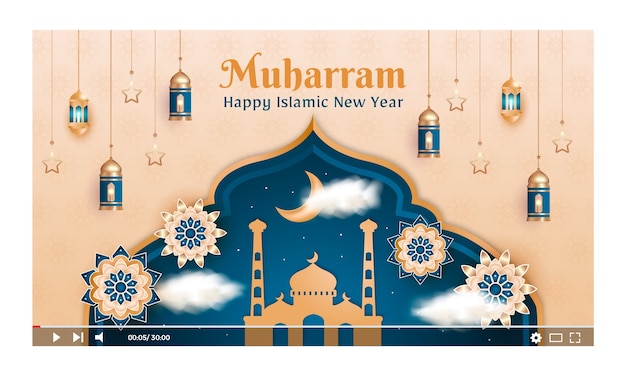 Free vector youtube thumbnail for islamic new year celebration