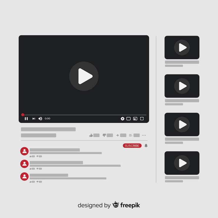 무료 Vector 유튜브 비디오 플레이어 템플릿 vectorized