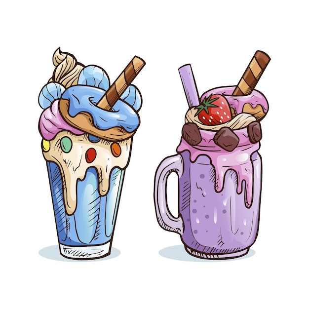 Yummy fruit hand drawn monster shakes