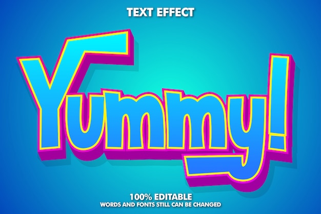 Yummy label sticker, editable cartoon text effect