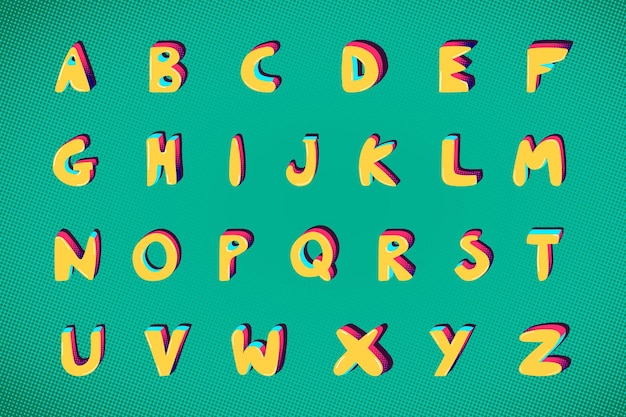Набор типографики алфавита жирным шрифтом в стиле фанк AZ