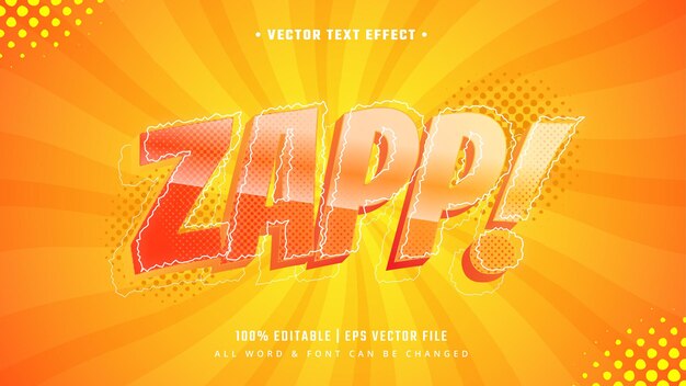 Zap retro cartoon 3d text style effect. editable illustrator text style.