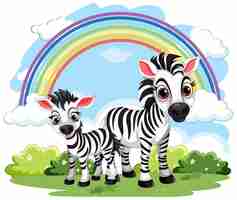 Free vector zebra family cartoon standing outdoors