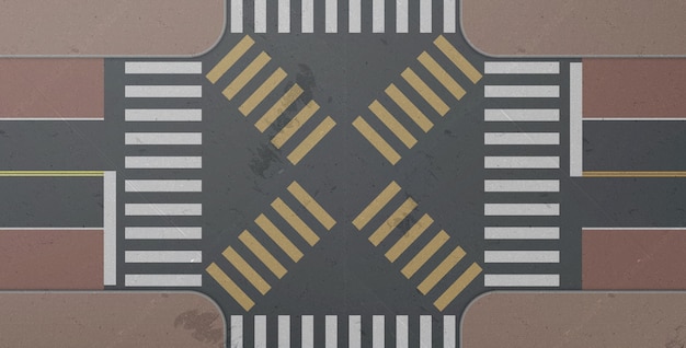 Free vector zebra, road intersection, city crosswalk, top view