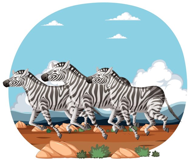 Free vector zebras running in a scenic landscape