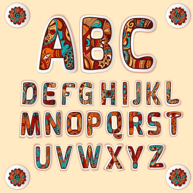 Free vector zentangle alphabet colored letters stickers set