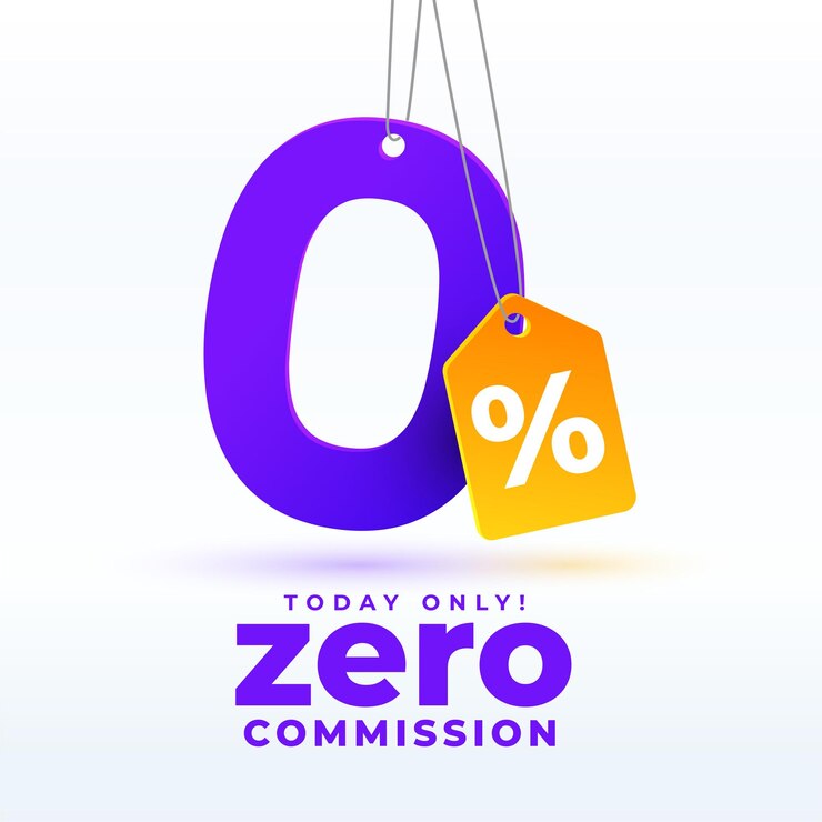 Бесплатный Вектор zero commission or service fees off tag template design
