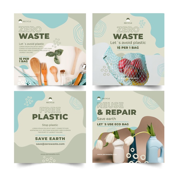 Free vector zero waste instagram posts